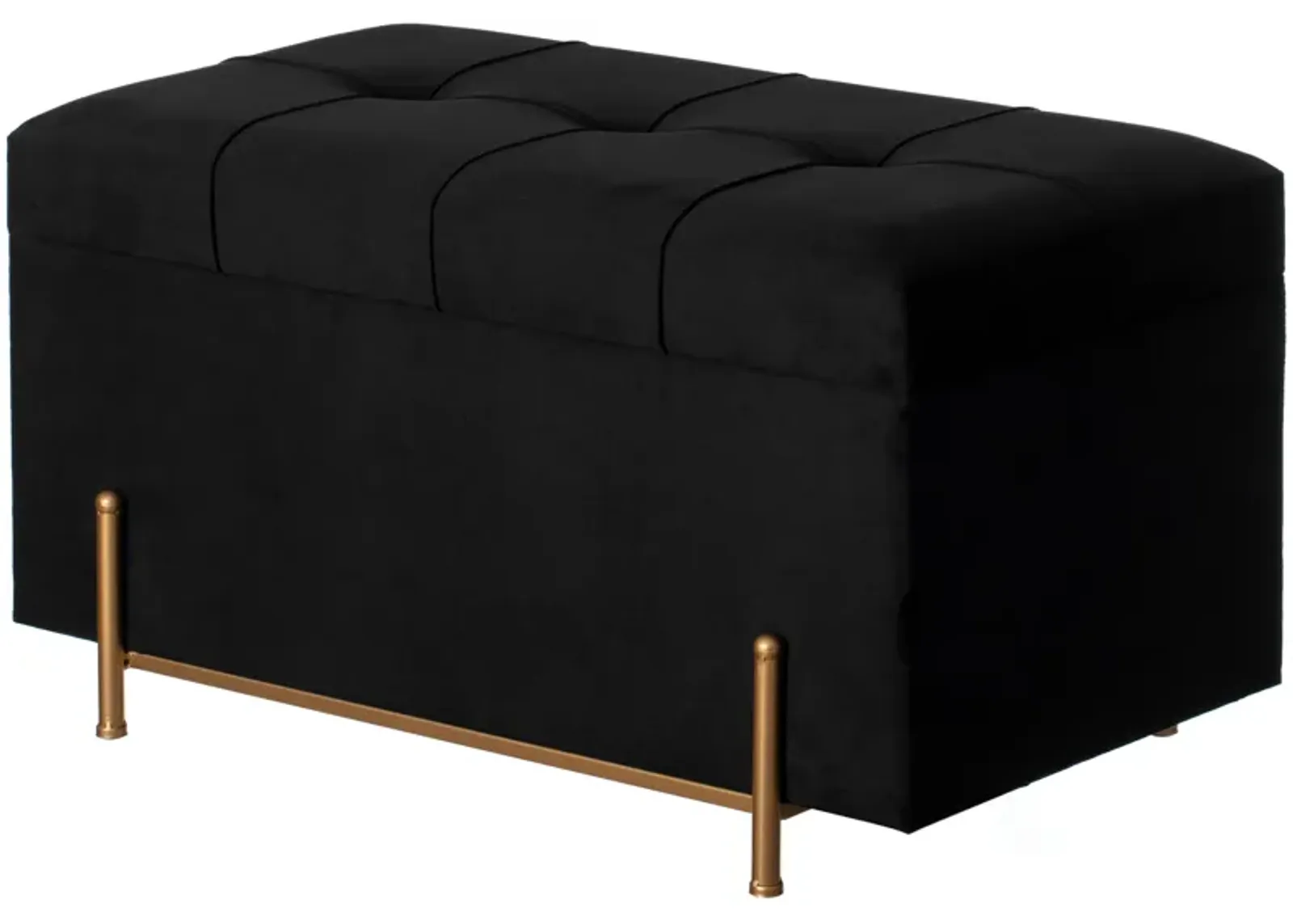 Large Rectangle Velvet Storage Ottoman Stool Box with Golden Legs | Decorative Sitting Bench for Living Room Home Decor with Cylindrical Golden Support (Black)