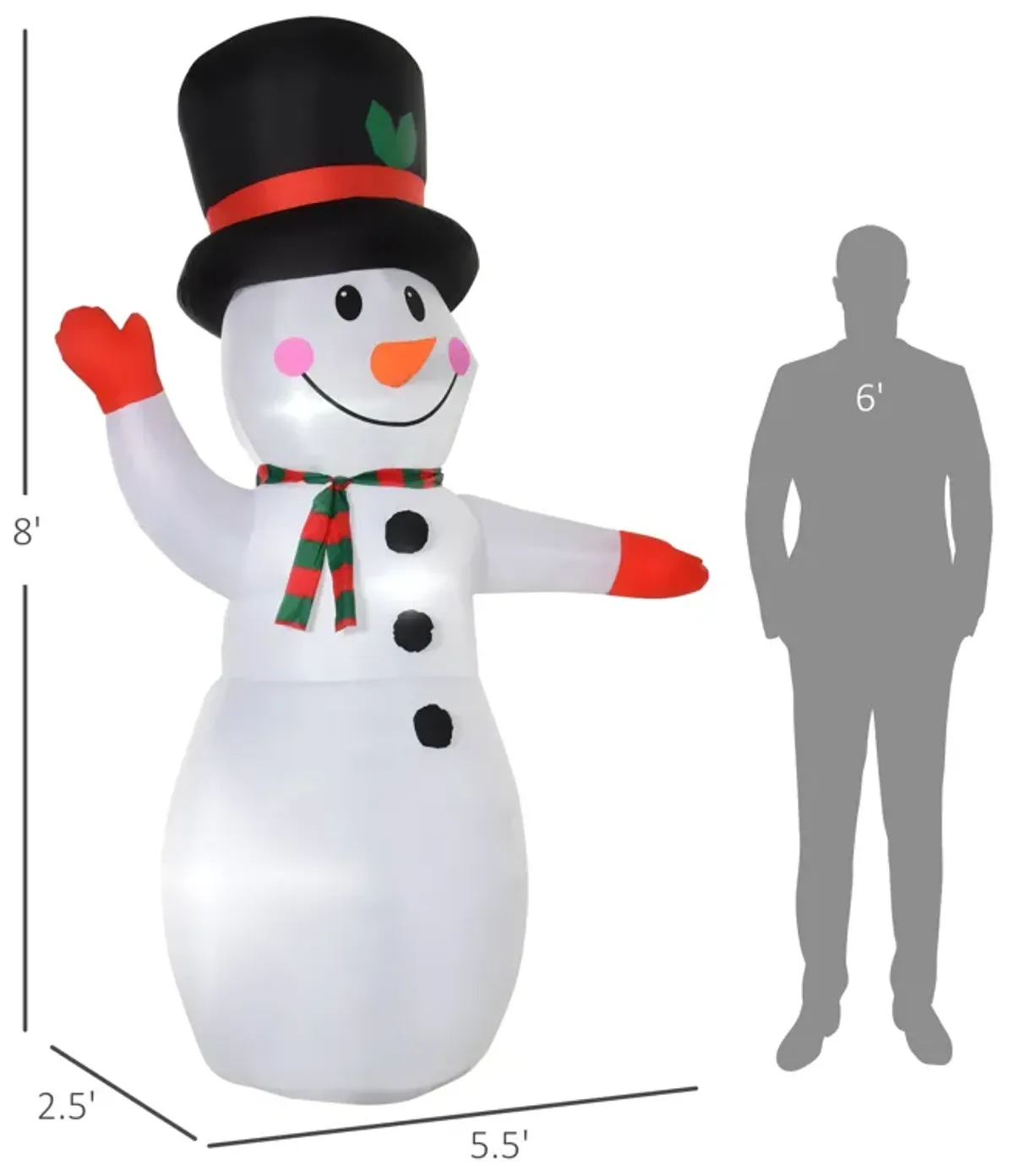 8' Christmas Inflatable Snowman w/ LED Lights Blow up Holiday Yard Decorations