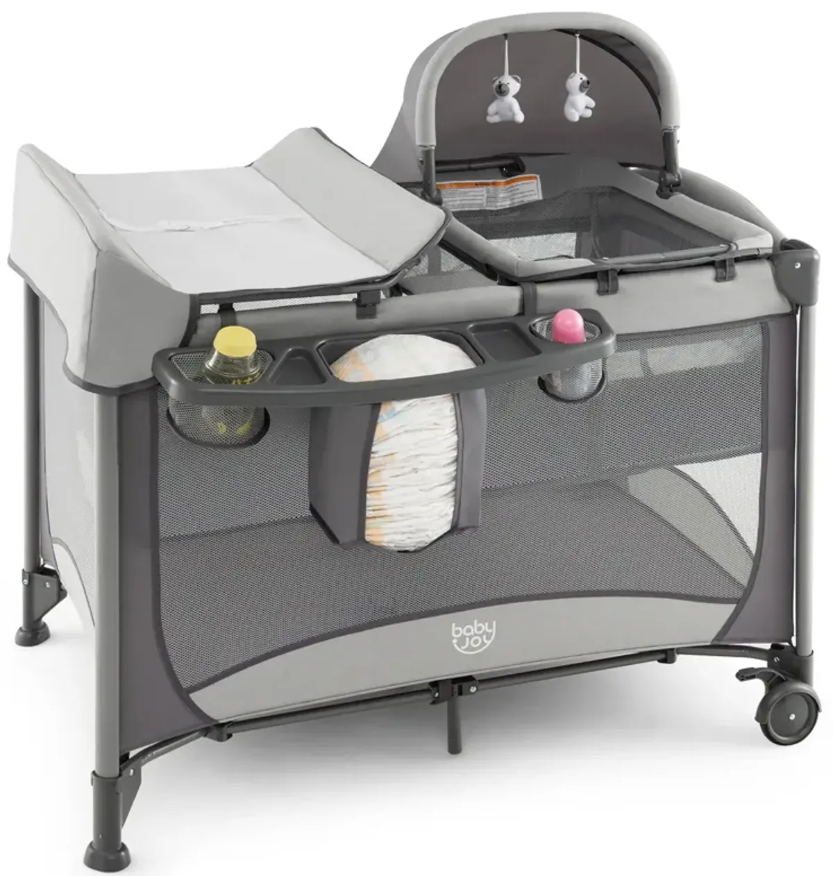 5-in-1 Portable Baby Playard with Cradle and Storage Basket