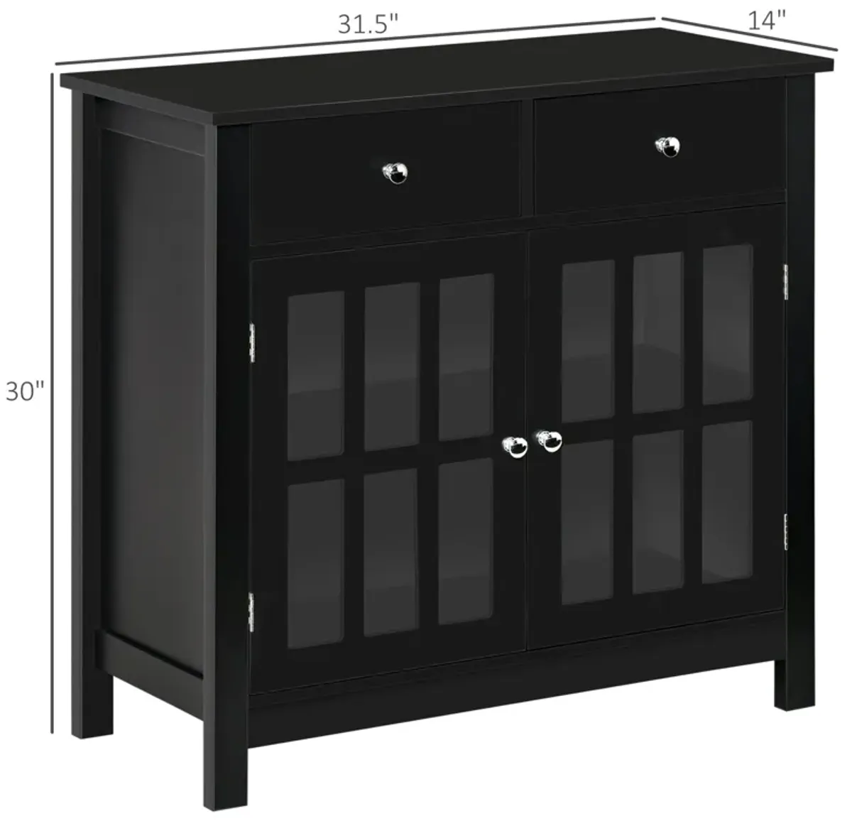 Black Dining Cabinet: Buffet with Glass Doors and 2 Drawers