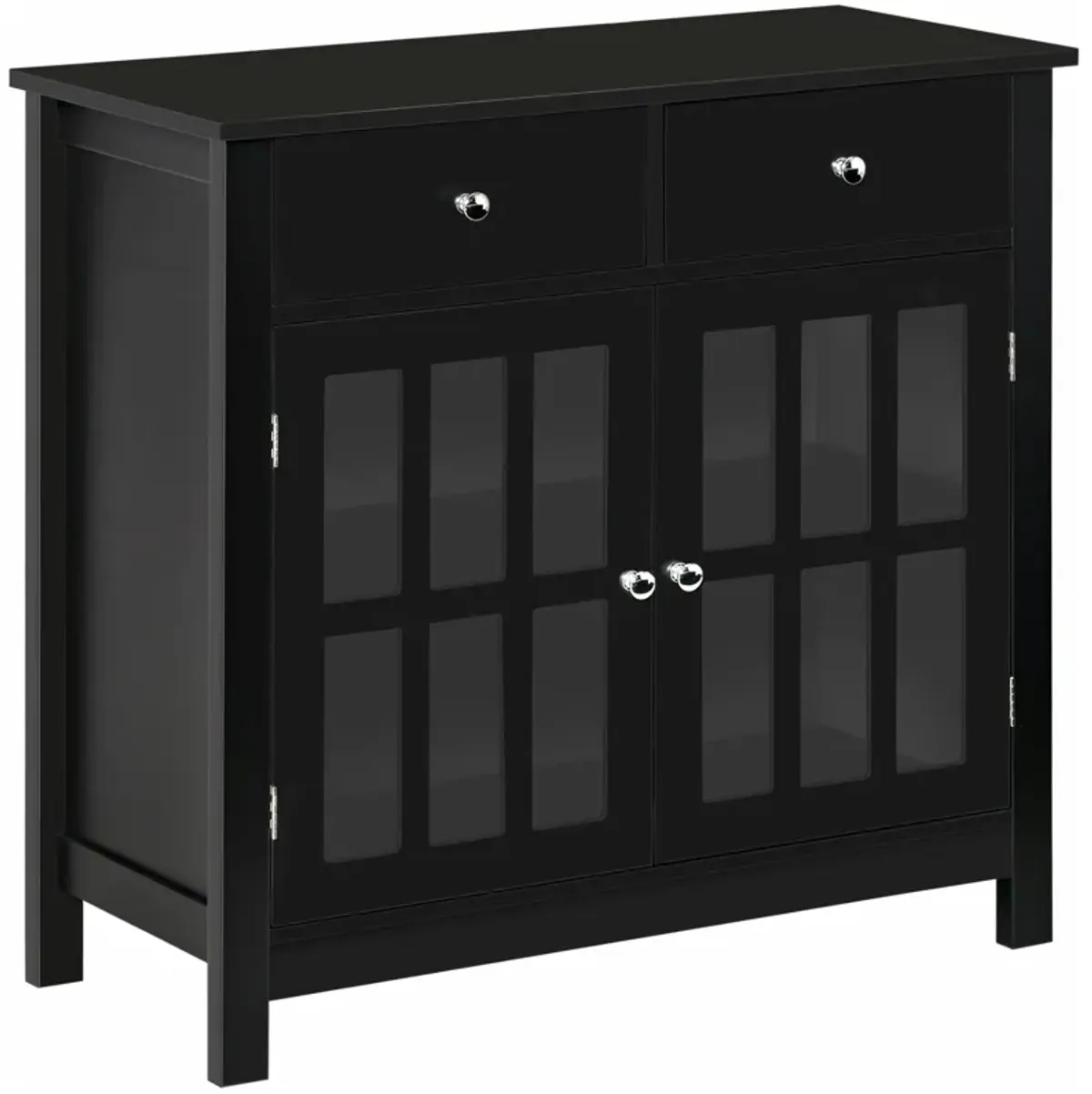 Black Dining Cabinet: Buffet with Glass Doors and 2 Drawers