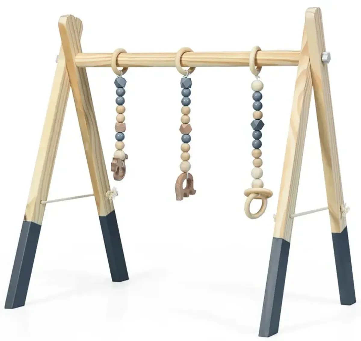 Portable 3 Wooden Newborn Baby Exercise Activity Gym Teething Toys Hanging Bar