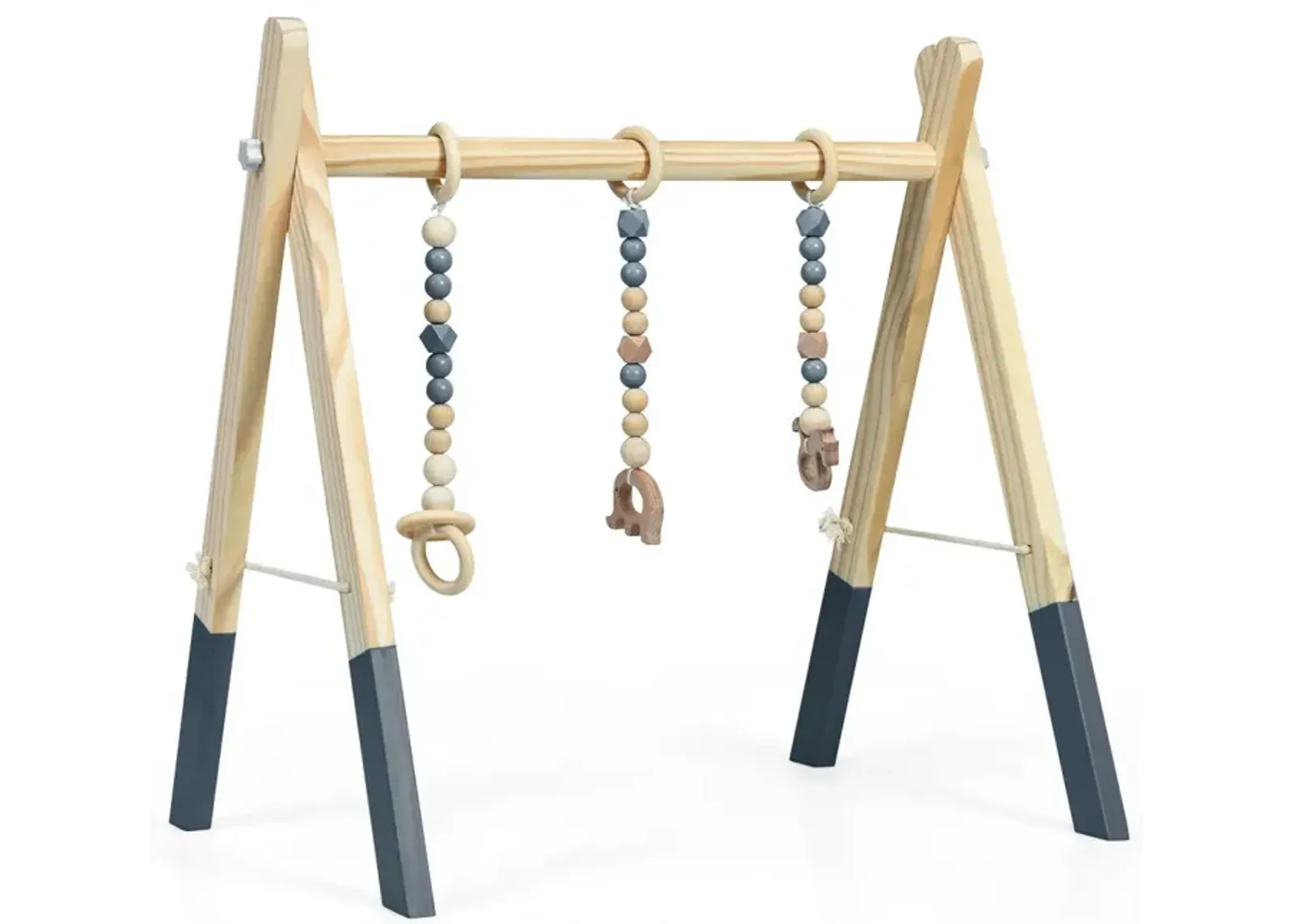 Portable 3 Wooden Newborn Baby Exercise Activity Gym Teething Toys Hanging Bar