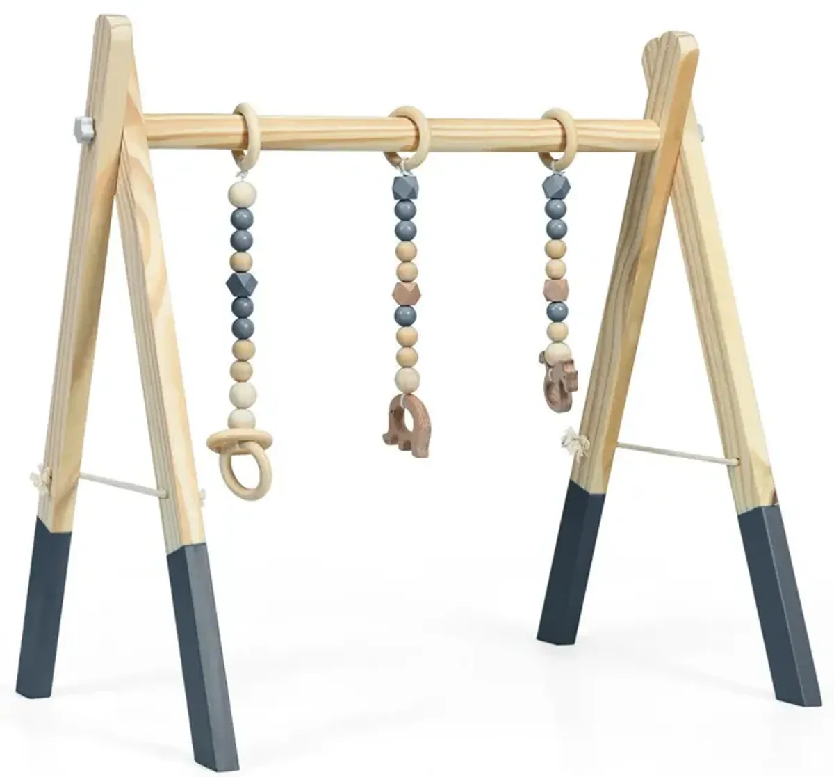 Portable 3 Wooden Newborn Baby Exercise Activity Gym Teething Toys Hanging Bar