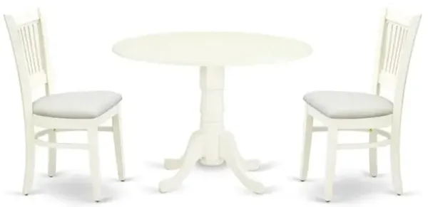 East West Furniture - DLVA3-LWH-C - 3-Piece Dinette Set- 2 Mid Century Dining Chairs with Wooden Linen Fabric and Slatted Chair Back - Drop Leaves Wooden Dining Table - Linen White Finish