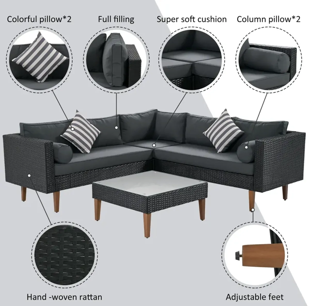 Streamdale 4-Piece Outdoor Wicker Sofa Set with Cushions