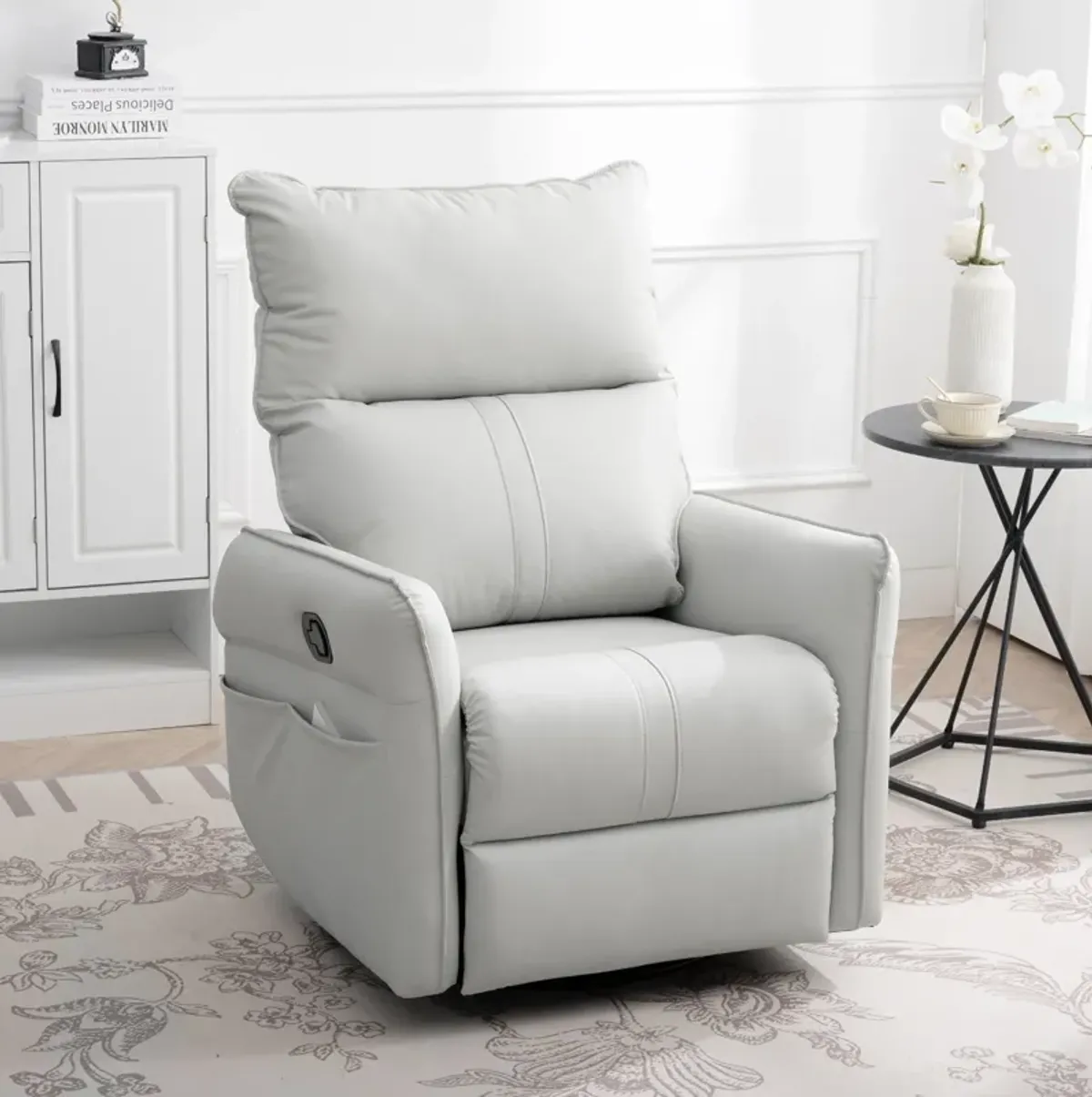 Mondawe 360 ° Swivel Nursery Rocking Swivel Recliner Chair, Glider Chair with Side Pocket