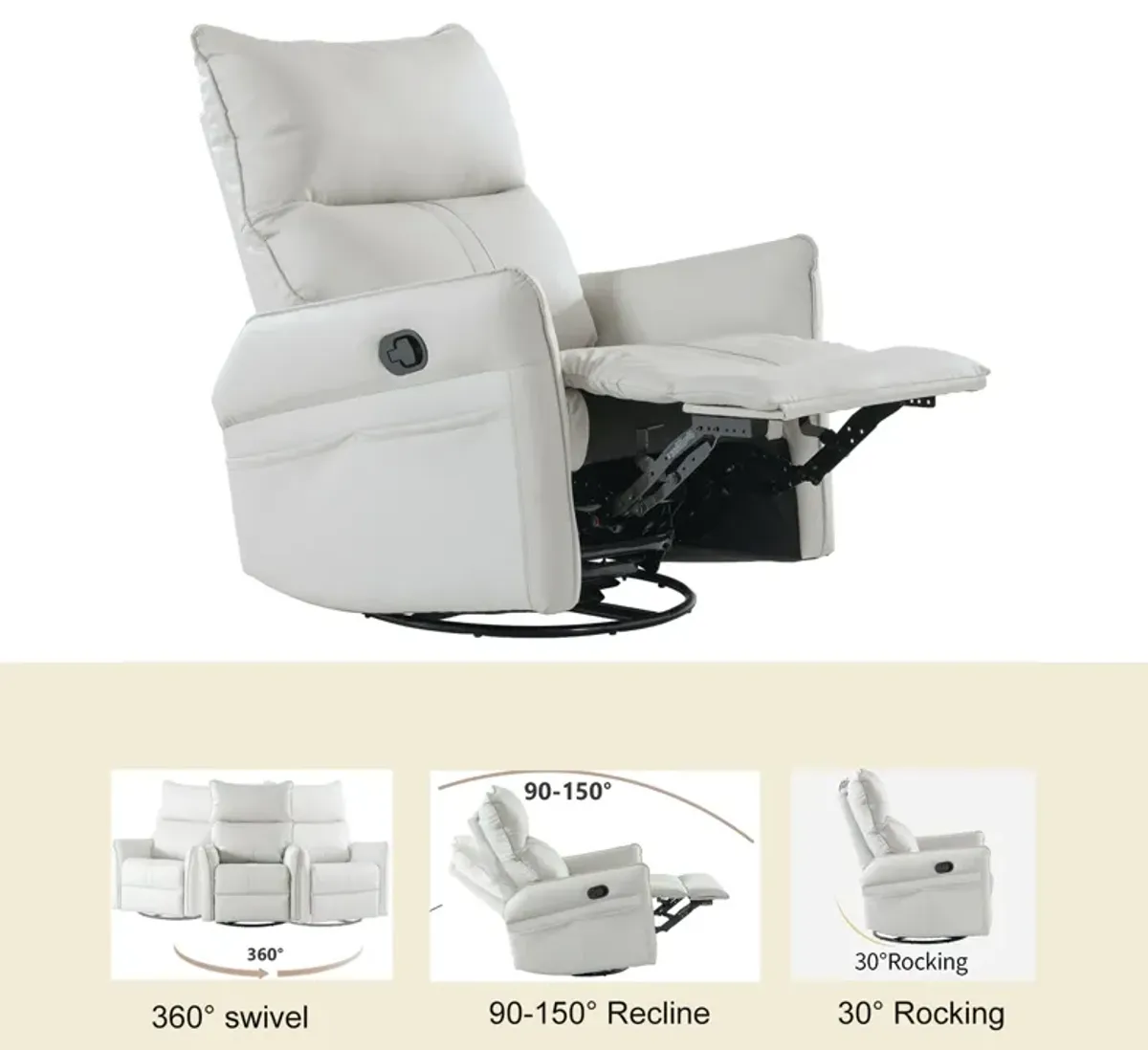 Mondawe 360 ° Swivel Nursery Rocking Swivel Recliner Chair, Glider Chair with Side Pocket