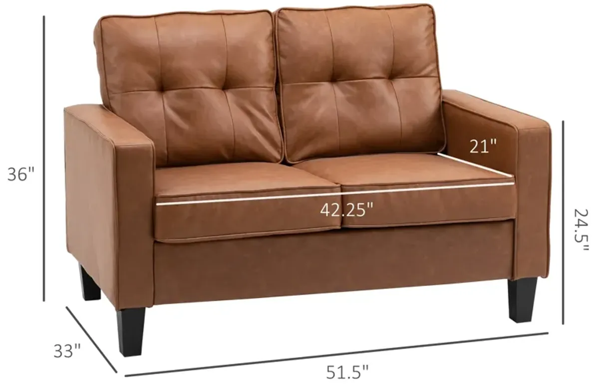 Brown Cozy Seating: 2-Seater Tufted PU Leather Loveseat