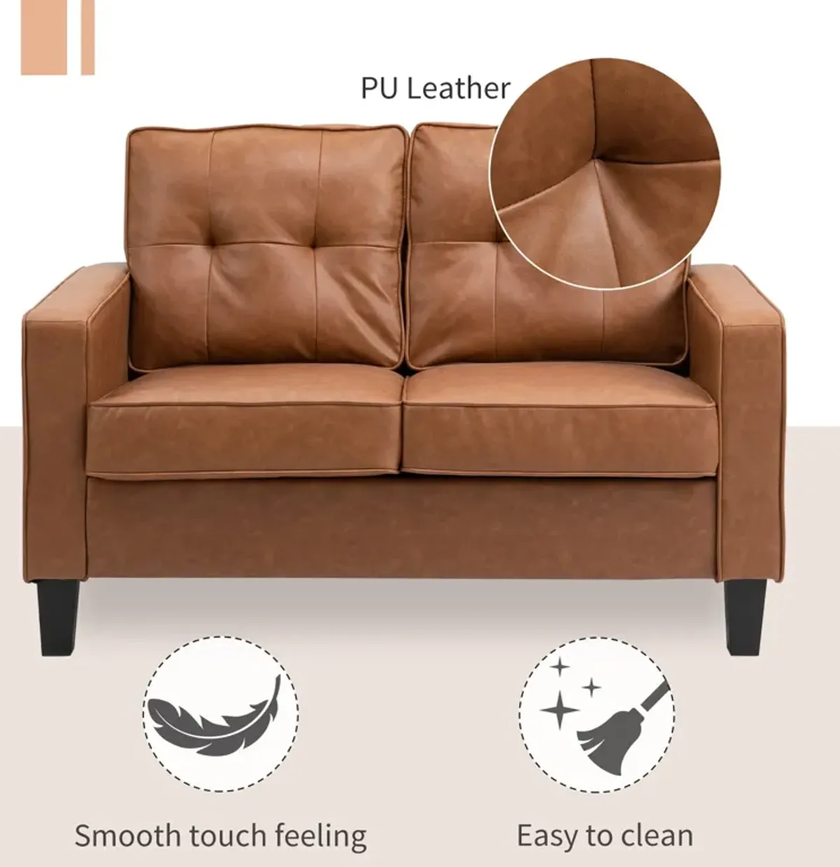 Brown Cozy Seating: 2-Seater Tufted PU Leather Loveseat