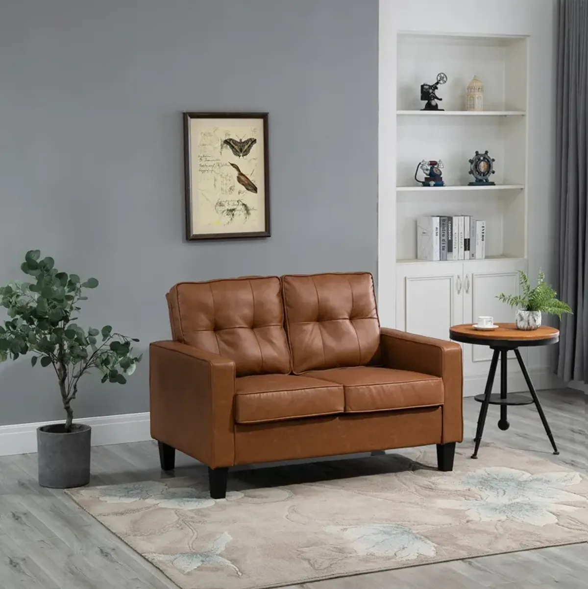 Brown Cozy Seating: 2-Seater Tufted PU Leather Loveseat