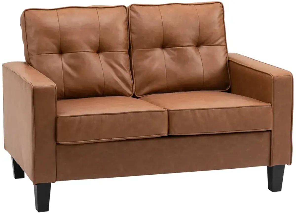 Brown Cozy Seating: 2-Seater Tufted PU Leather Loveseat