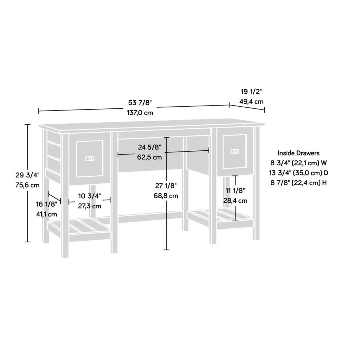 Sauder Cottage Road Desk Soft White