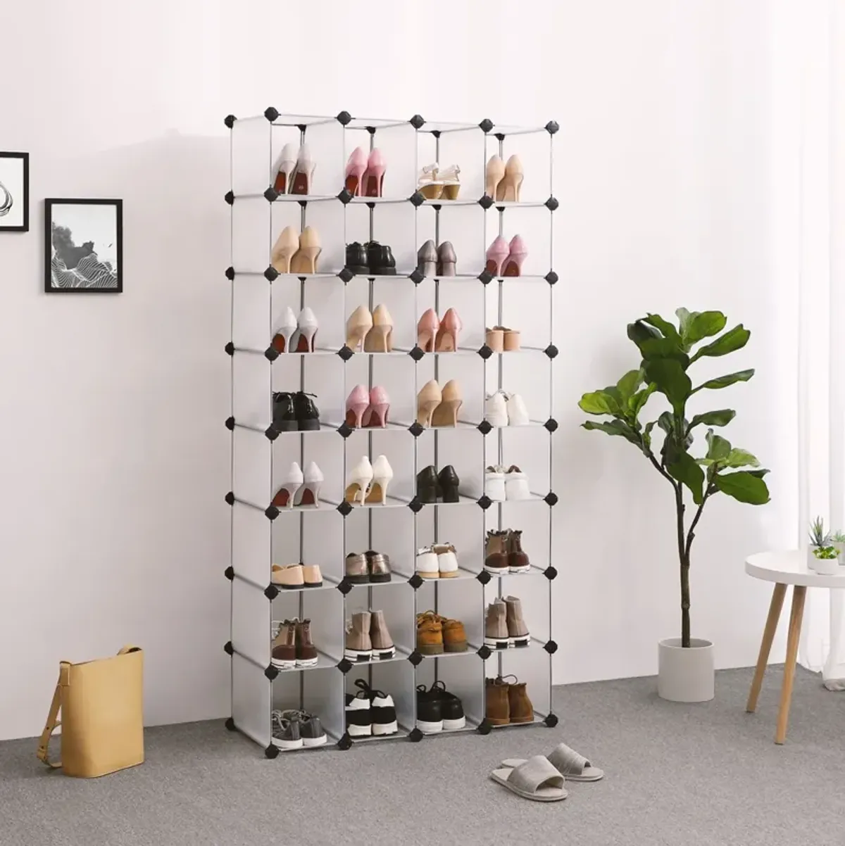 Space-Saving 32-Pair Plastic Shoe Rack - Cabinet Storage Organizer