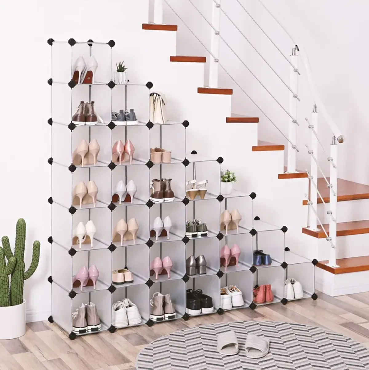 Space-Saving 32-Pair Plastic Shoe Rack - Cabinet Storage Organizer