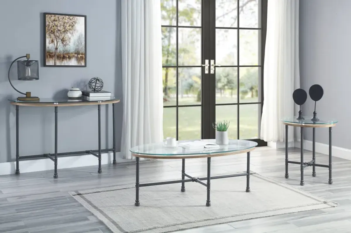 ACME Brantley Sofa Table, Clear Glass & Sandy Gray Finish