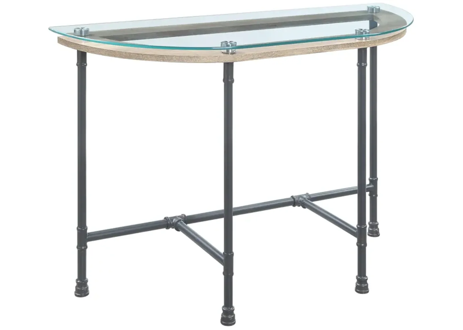 ACME Brantley Sofa Table, Clear Glass & Sandy Gray Finish