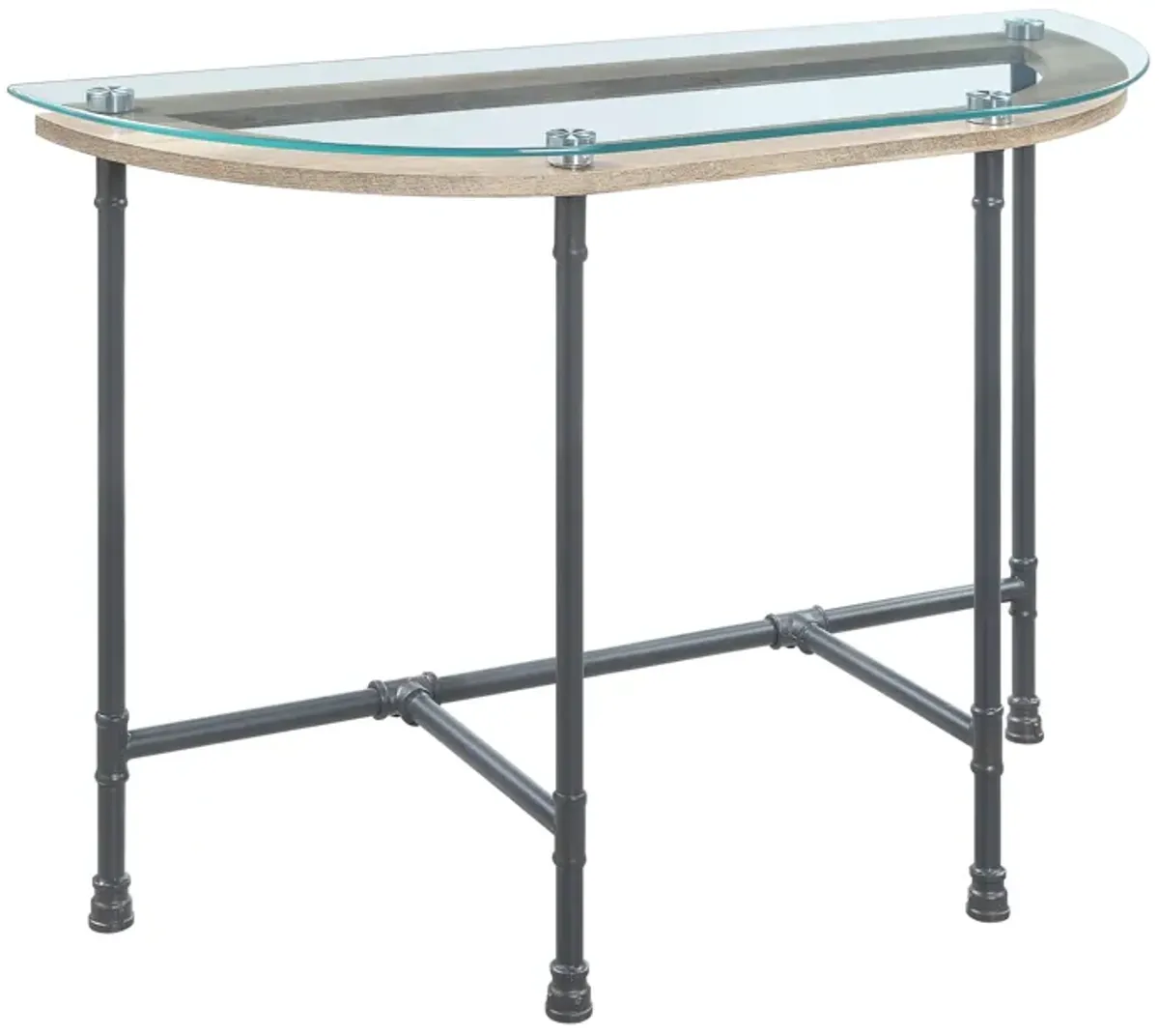 ACME Brantley Sofa Table, Clear Glass & Sandy Gray Finish