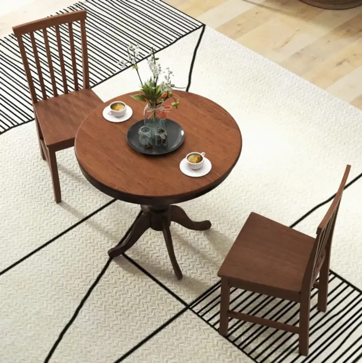 Hivvago 3 Pieces Wooden Dining Table and Chair Set for Cafe Kitchen Living Room