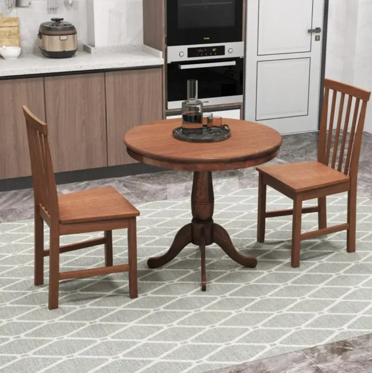 Hivvago 3 Pieces Wooden Dining Table and Chair Set for Cafe Kitchen Living Room