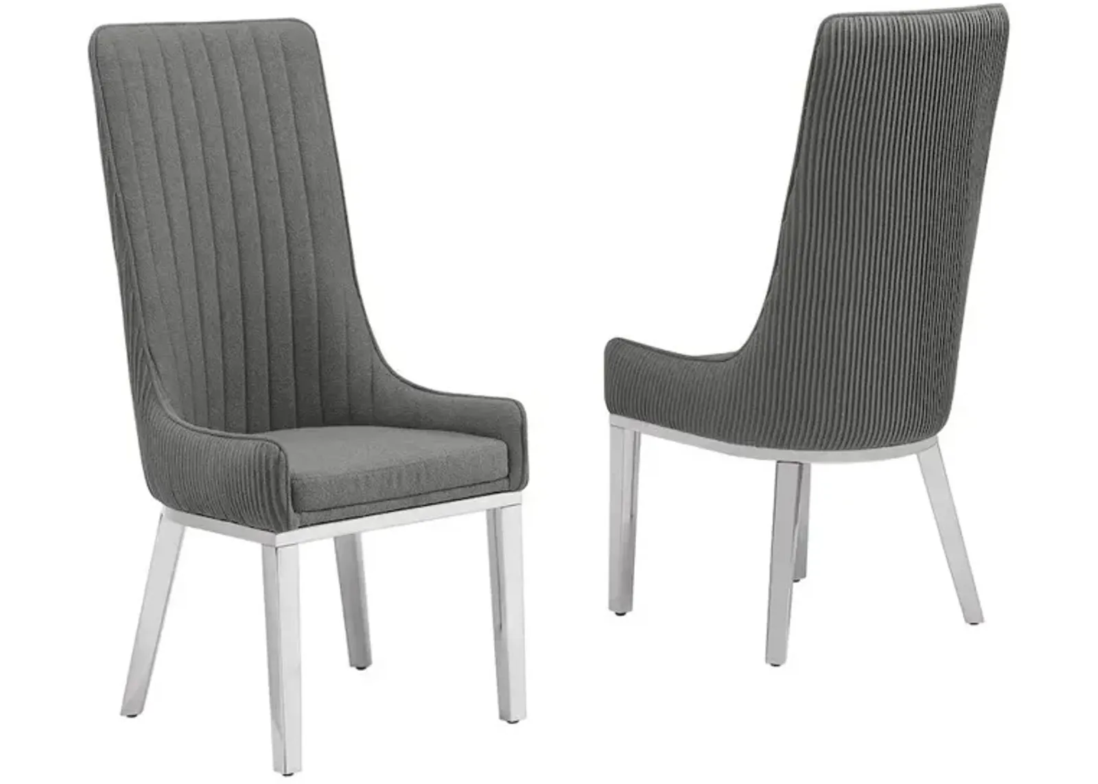 Dark Gray, Teddy Fabric, Pleated Back Side Chair With Silver Base, Set Of Two