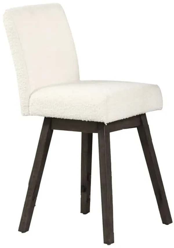 Ghy 25 Inch Swivel Counter Chair Set of 2, White Textured Upholstery, Brown - Benzara