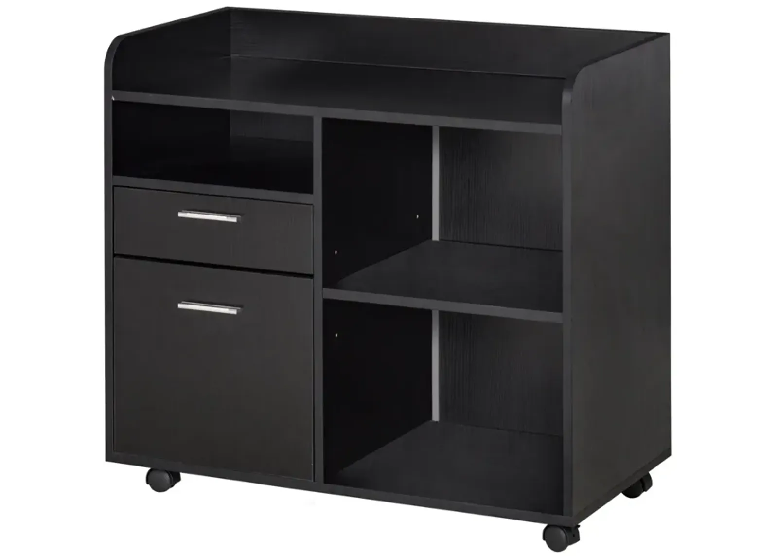 Black Home Office Helper: Mobile File Cabinet with Drawers and Shelves