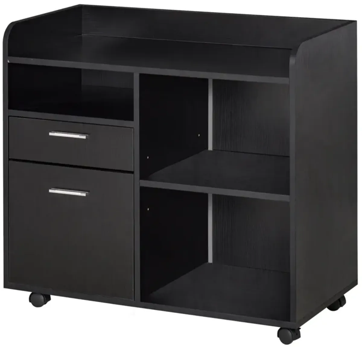 Black Home Office Helper: Mobile File Cabinet with Drawers and Shelves