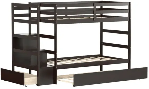 Twin Over Twin Bunk Bed with Storage Shelf and Drawer