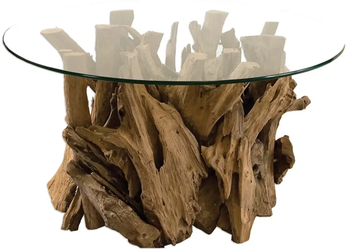 Driftwood Glass Top Cocktail Table