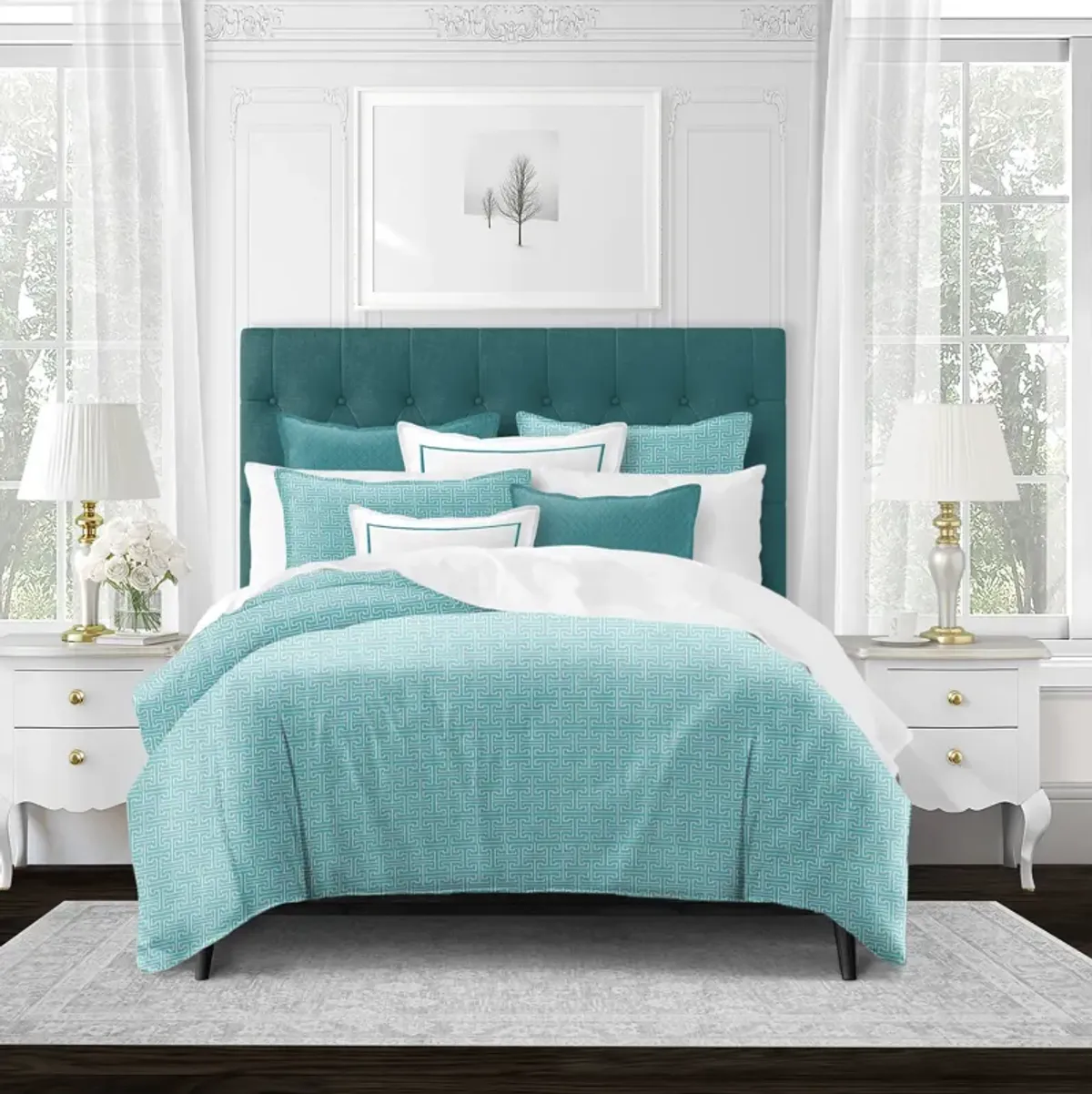 6ix Tailors Fine Linens Bishop Turquoise Duvet Cover Set