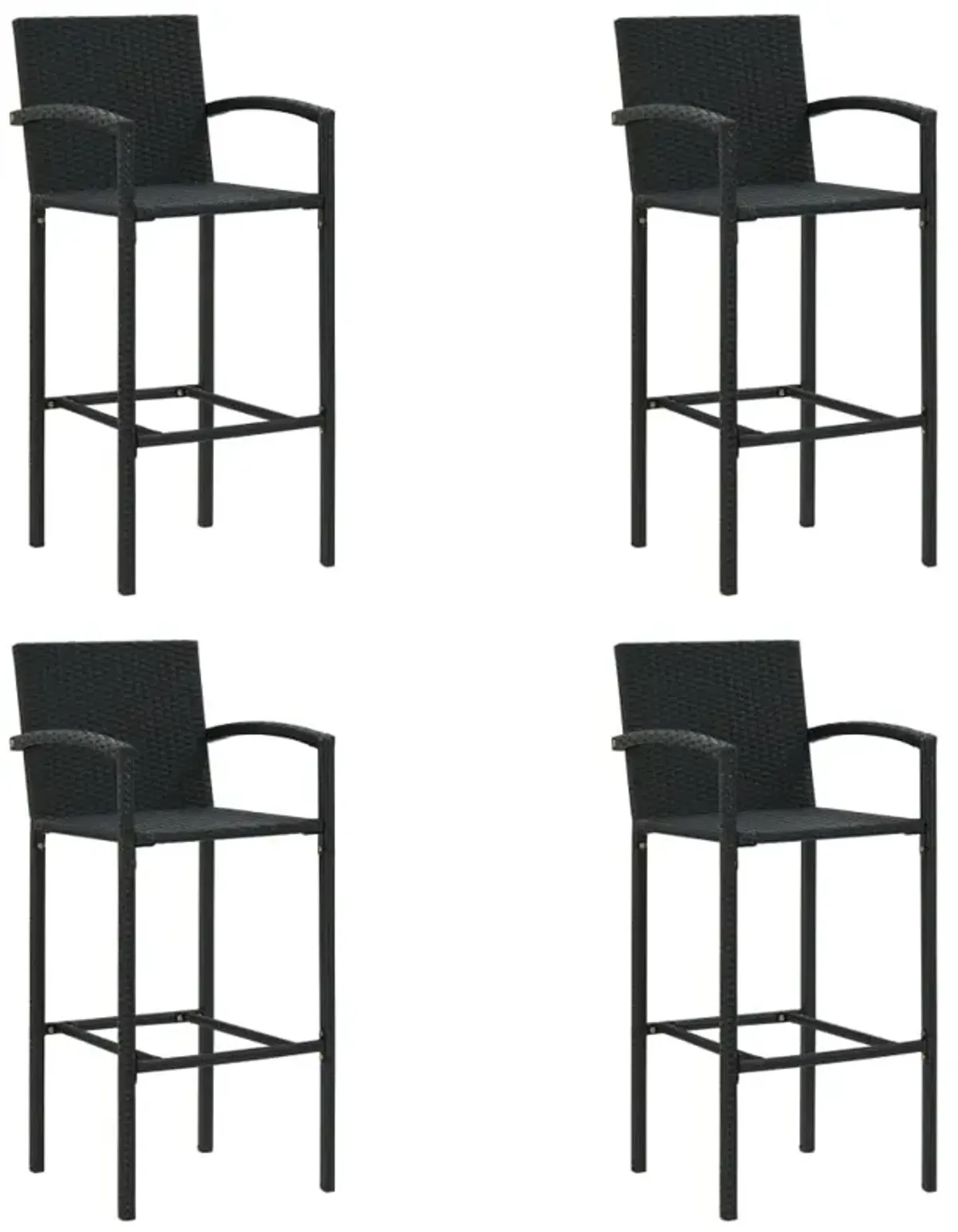 vidaXL Bar Stools 4 pcs Black Poly Rattan