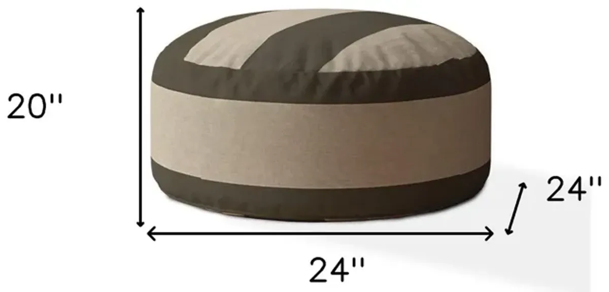 Homezia 24" Green And Beige Cotton Round Pouf Ottoman