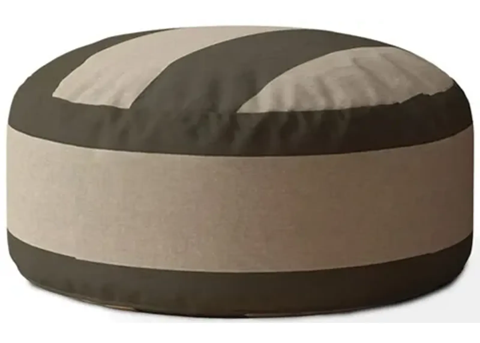 Homezia 24" Green And Beige Cotton Round Pouf Ottoman