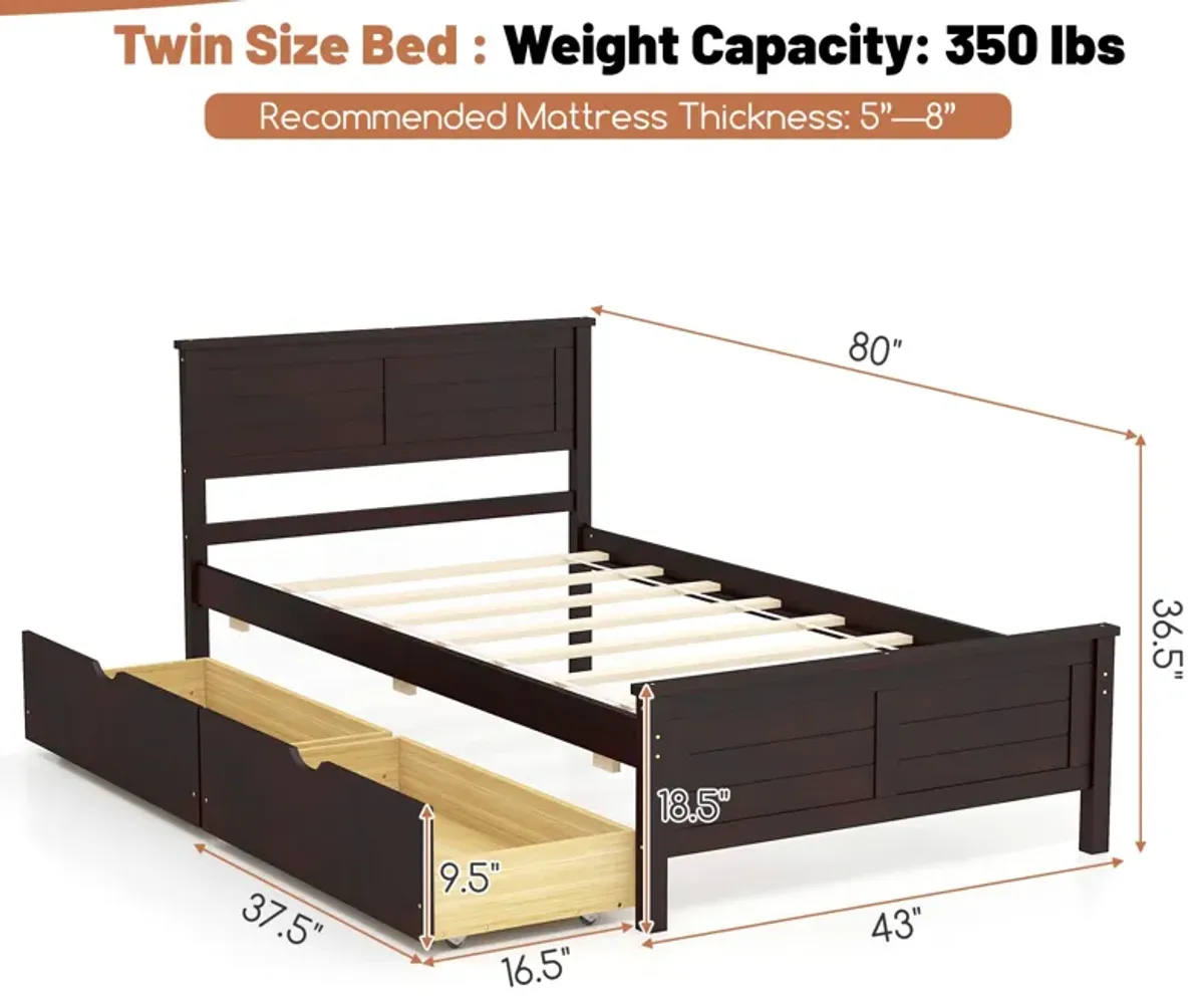 Twin Size Bed Frame with Storage Drawers