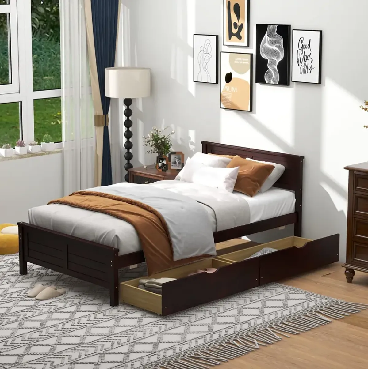 Twin Size Bed Frame with Storage Drawers