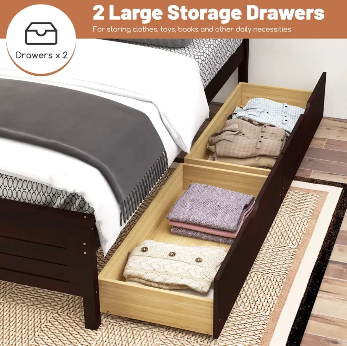 Twin Size Bed Frame with Storage Drawers