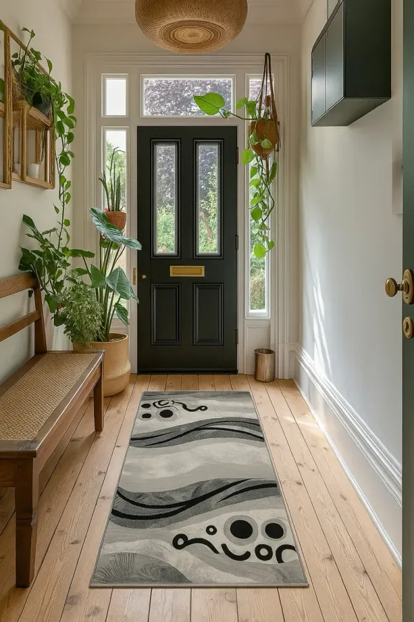 Montage Geometric Modern Grey Black Indoor Runner Rug