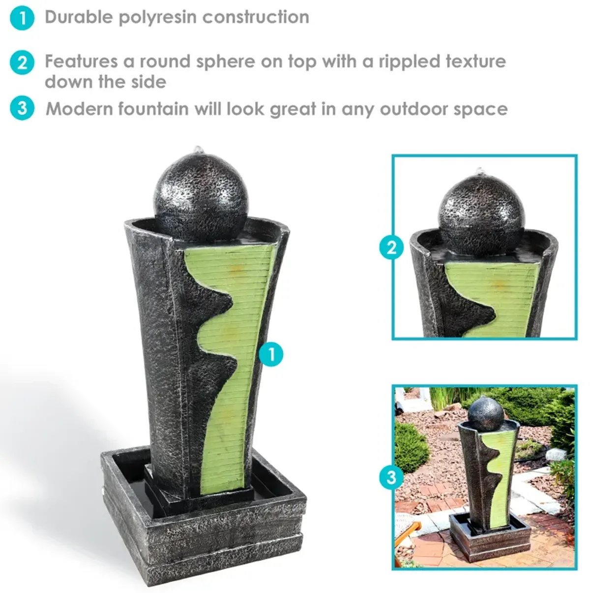 Sunnydaze Electric Art Deco Rippling Stream Outdoor Water Fountain - 39 in