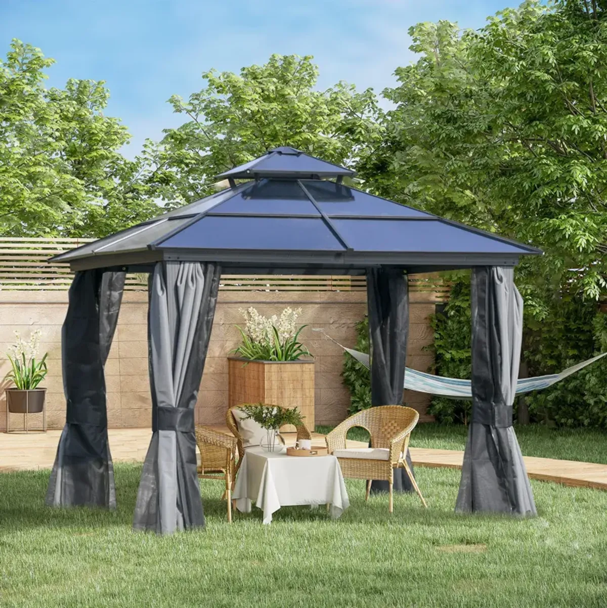 Gray Patio Sanctuary: 10'x10' Hardtop Gazebo with Aluminum Frame