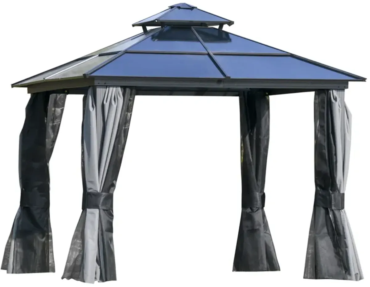 Gray Patio Sanctuary: 10'x10' Hardtop Gazebo with Aluminum Frame