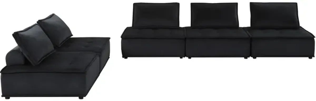 Alaya 5pc Foam Modular Sectional Sofa with Ottoman, Black Velvet Upholstery-Benzara