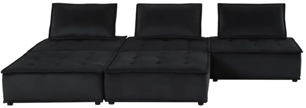 Alaya 5pc Foam Modular Sectional Sofa with Ottoman, Black Velvet Upholstery-Benzara