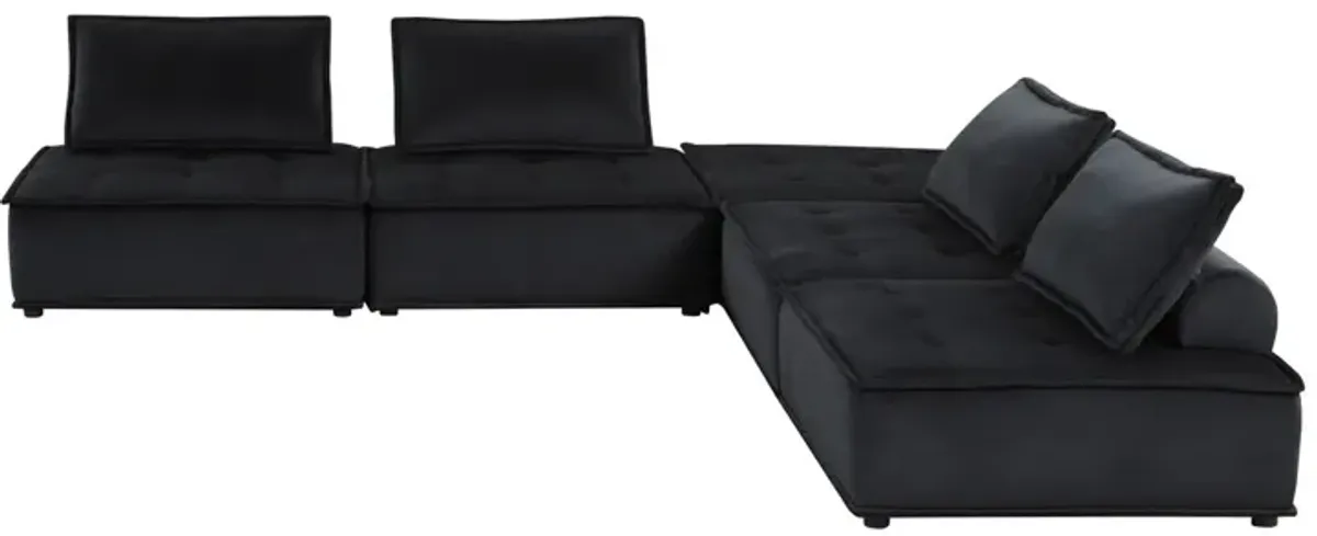 Alaya 5pc Foam Modular Sectional Sofa with Ottoman, Black Velvet Upholstery-Benzara