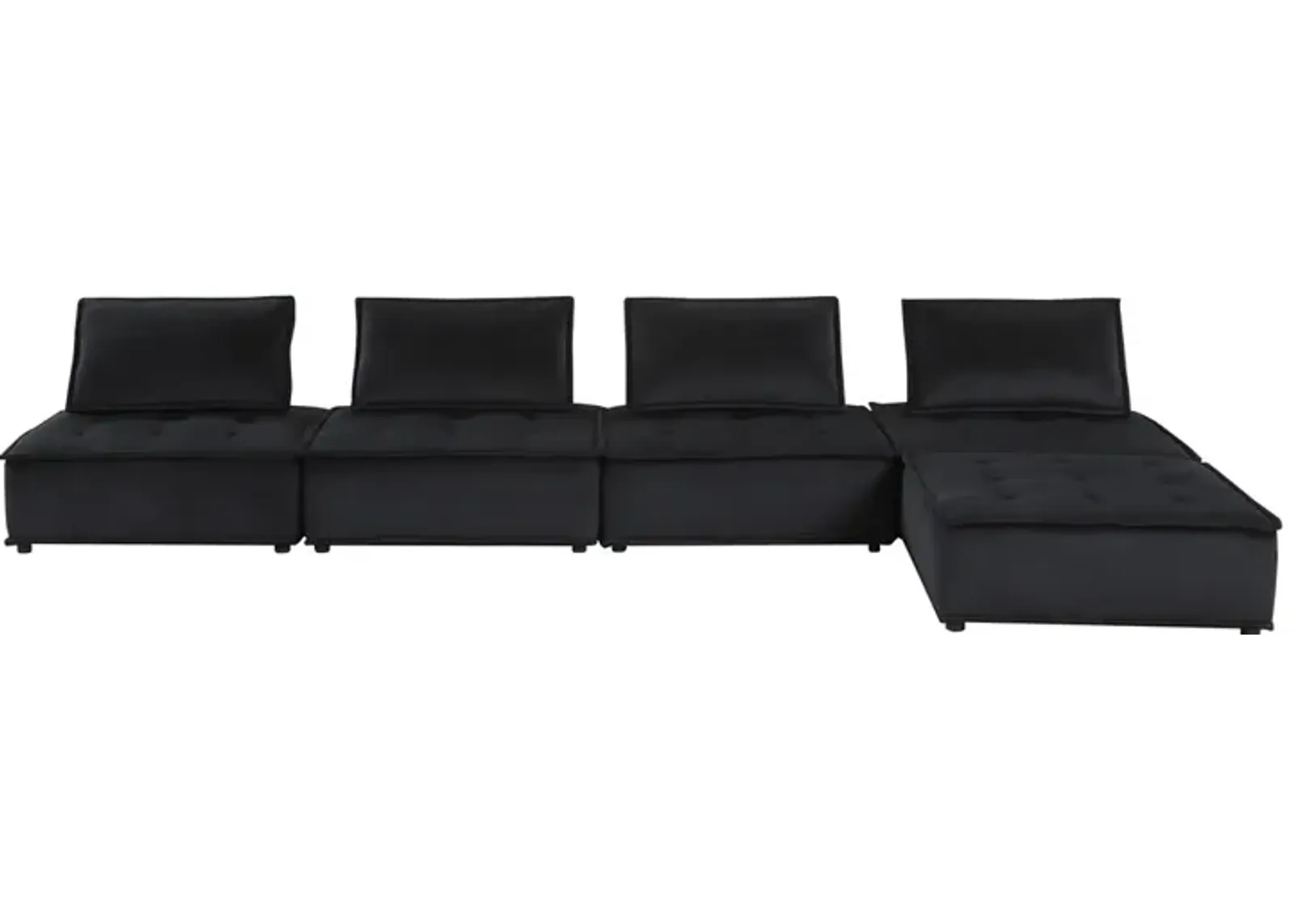 Alaya 5pc Foam Modular Sectional Sofa with Ottoman, Black Velvet Upholstery-Benzara