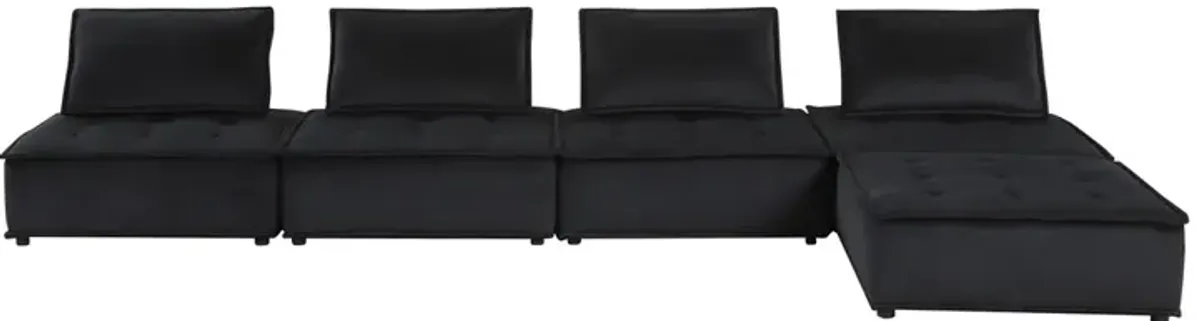 Alaya 5pc Foam Modular Sectional Sofa with Ottoman, Black Velvet Upholstery-Benzara