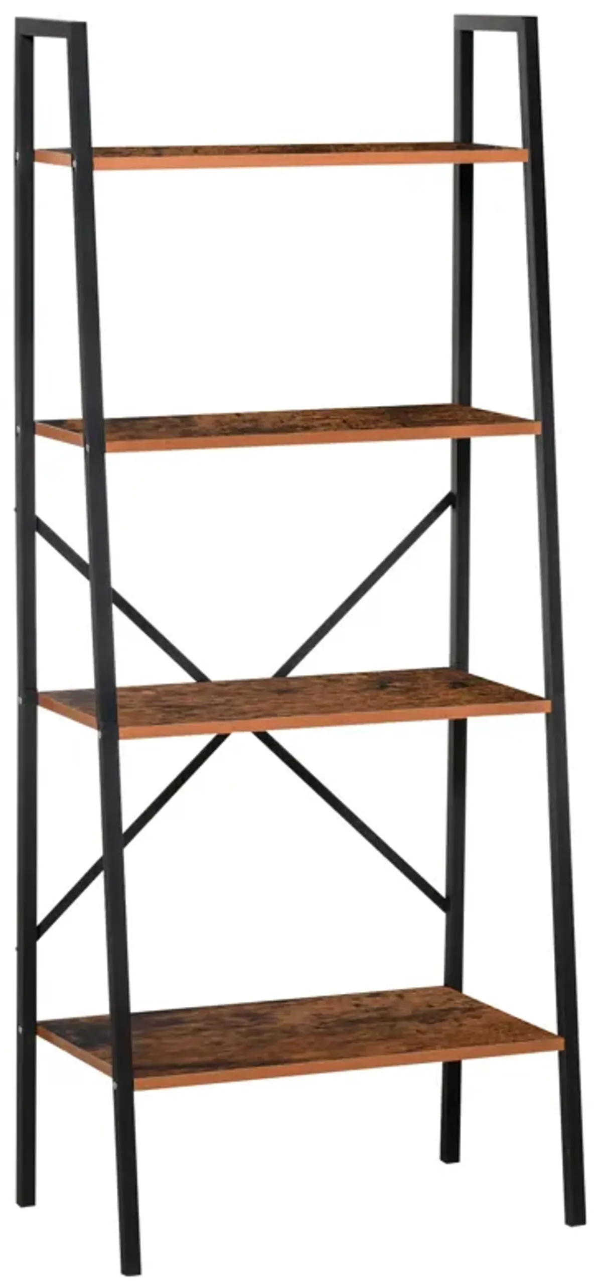 Wooden Metal 4 Tier Vintage Rustic Industrial Ladder Style Bookcase Shelf