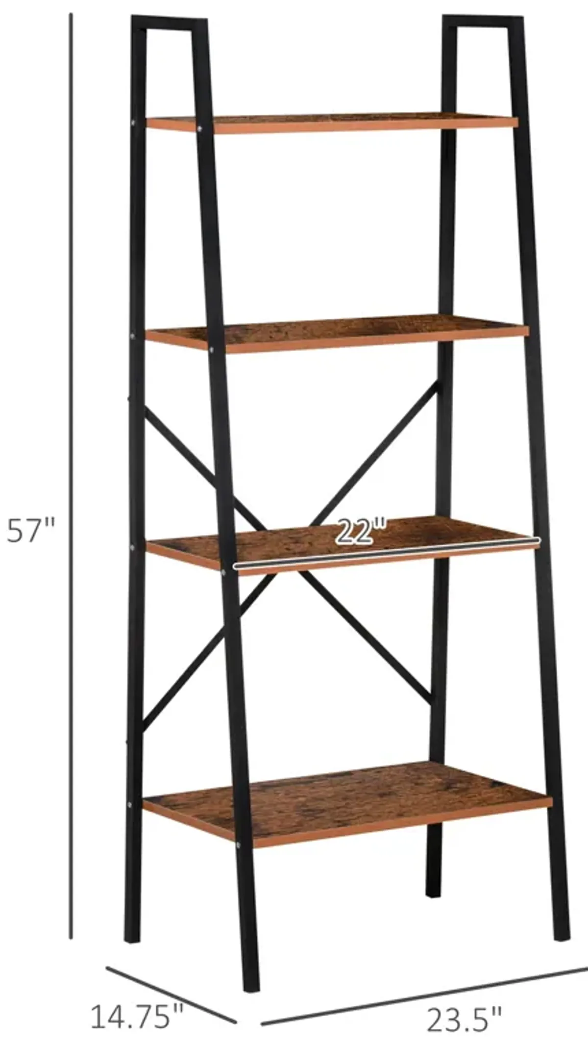 Wooden Metal 4 Tier Vintage Rustic Industrial Ladder Style Bookcase Shelf