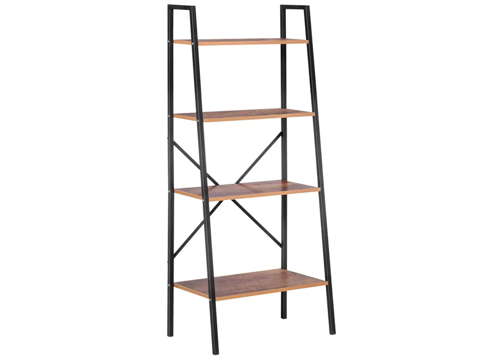 Wooden Metal 4 Tier Vintage Rustic Industrial Ladder Style Bookcase Shelf