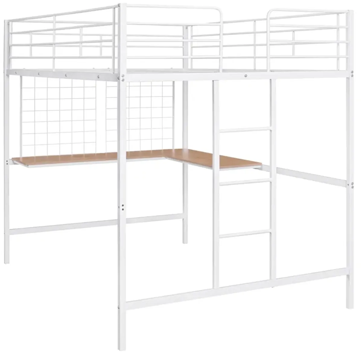 Merax Metal Loft Bed with Desk and Metal Grid